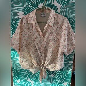 FRNCH Paris Celene short sleeve shirt button down front tie summer spring printM